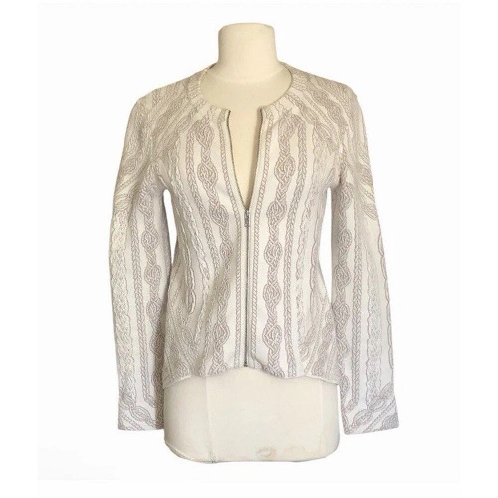 BCBGMaxAzria White Cream Stretch Jacket Front Zip Asymmetrical Hem Women’s XS - Picture 13 of 13